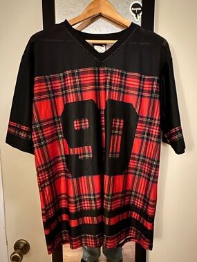 Blackmilk Red Plaid Touchdown Jersey with Black Accents